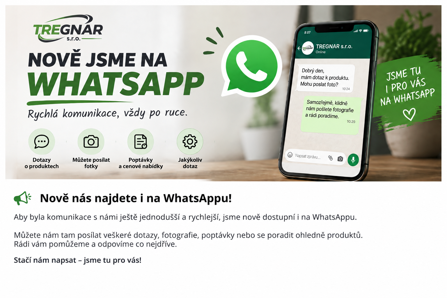 Nově jsme i na WhatsApp