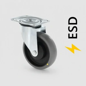 ESD průmyslová kladka otočná/kolečko otočné 100 mm s deskou, nosnost 100 kg
