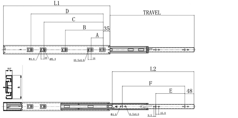 Plnovýsuv kuličkový LEVEL SLIDE 400 mm s tlumením - nosnost 45 kg