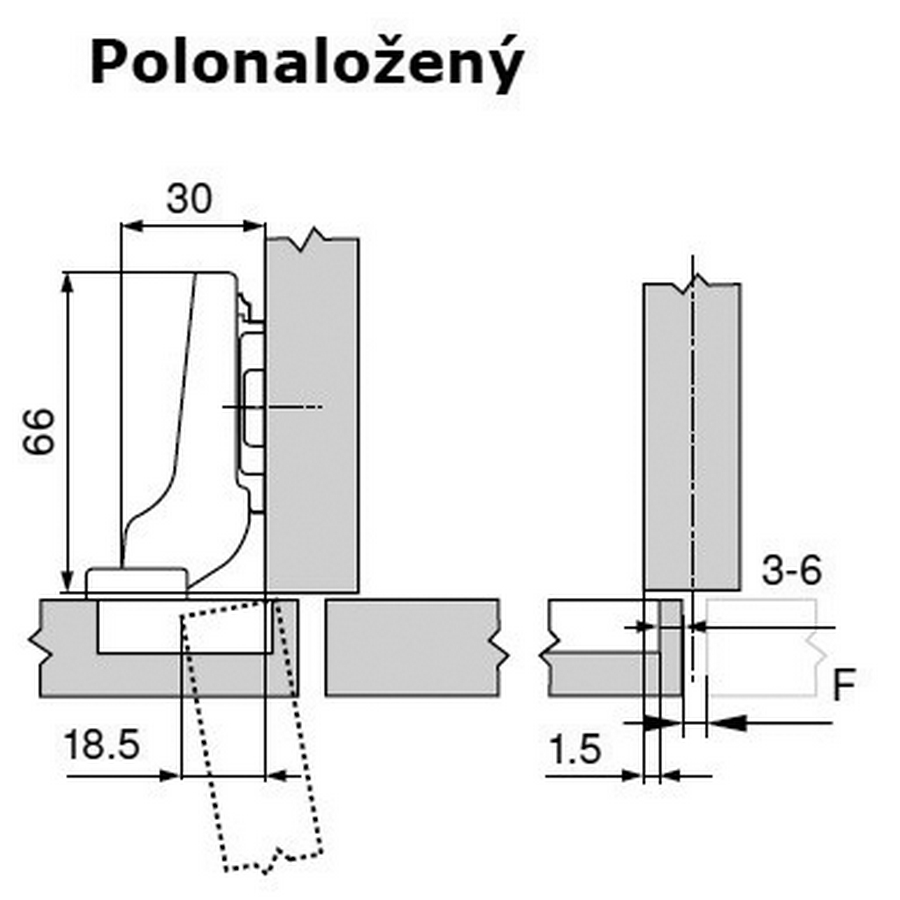 Závěs/pant BLUM CLIP 100° polonaložený