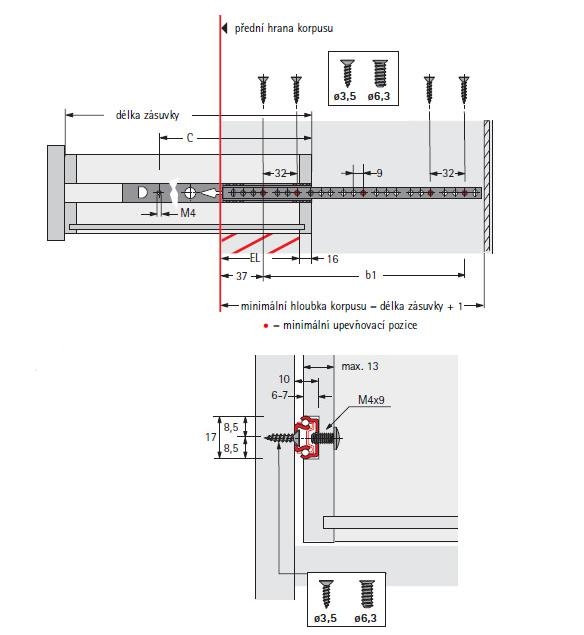 Výsuv HET KA 1730 10 kg 400 mm část. L+P