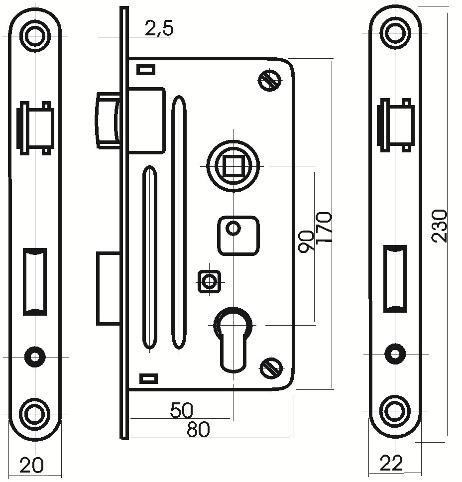 Zámek TS V 80/90/50 PL s otv.B.zn