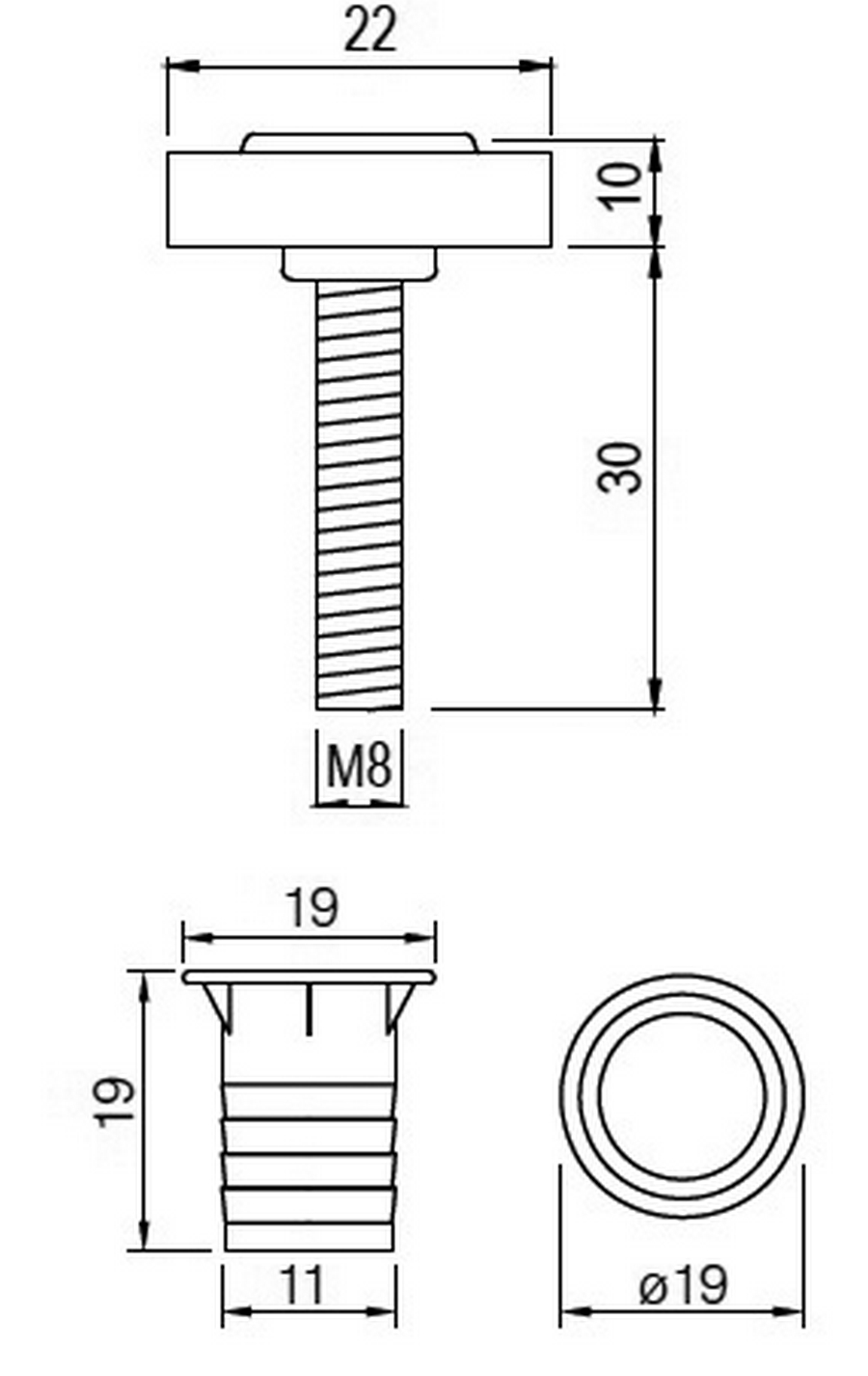 Výškově stavitelný šroub M8 × 30 mm vč. matice