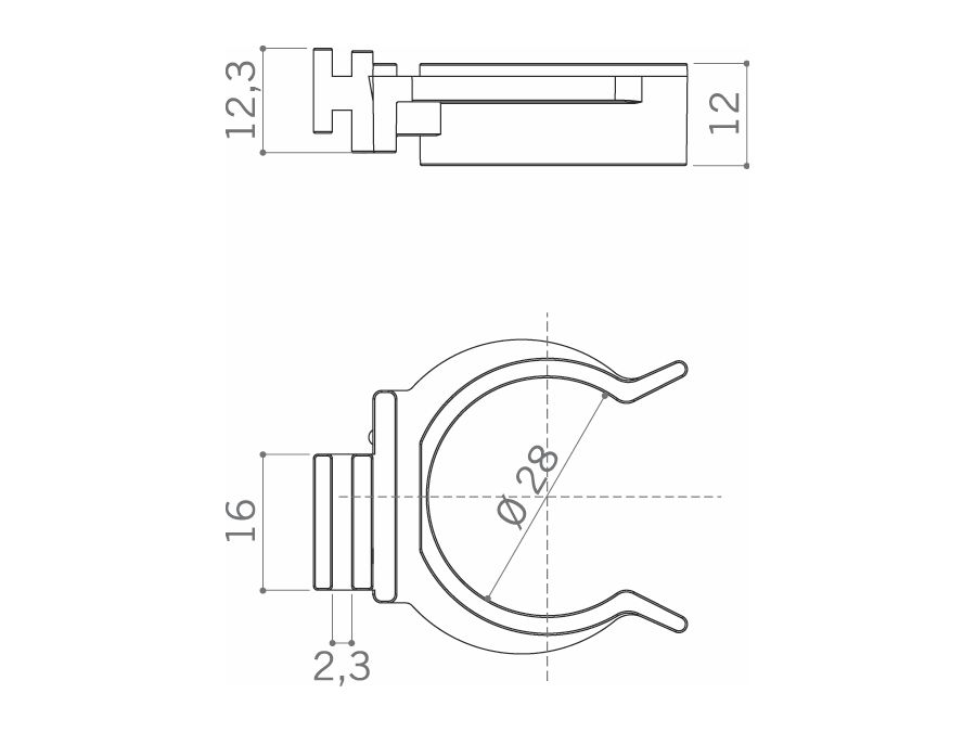 Klip k soklové nožce pr. 28 mm k nasunutí pro PVC sokl (UNIONPLAST, HAFELE)