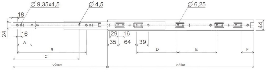 Plnovýsuv kuličkový LEVEL SLIDE 500 mm – nosnost 40 kg
